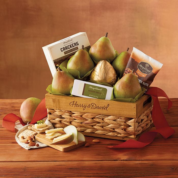 Harry and David gift basket with pears and gourmet treats